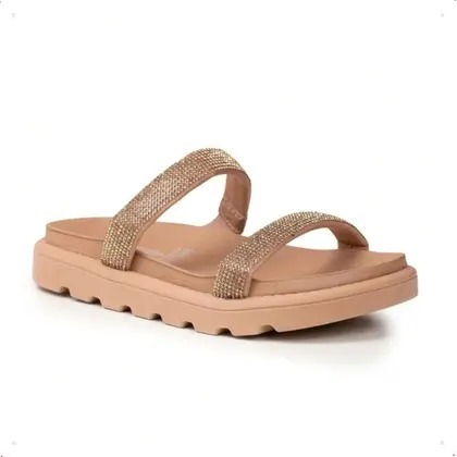 Sandália Papete Vizzano Feminina Tiras Strass Flatform Tratorada Tendência Moda Rosado Nude Original