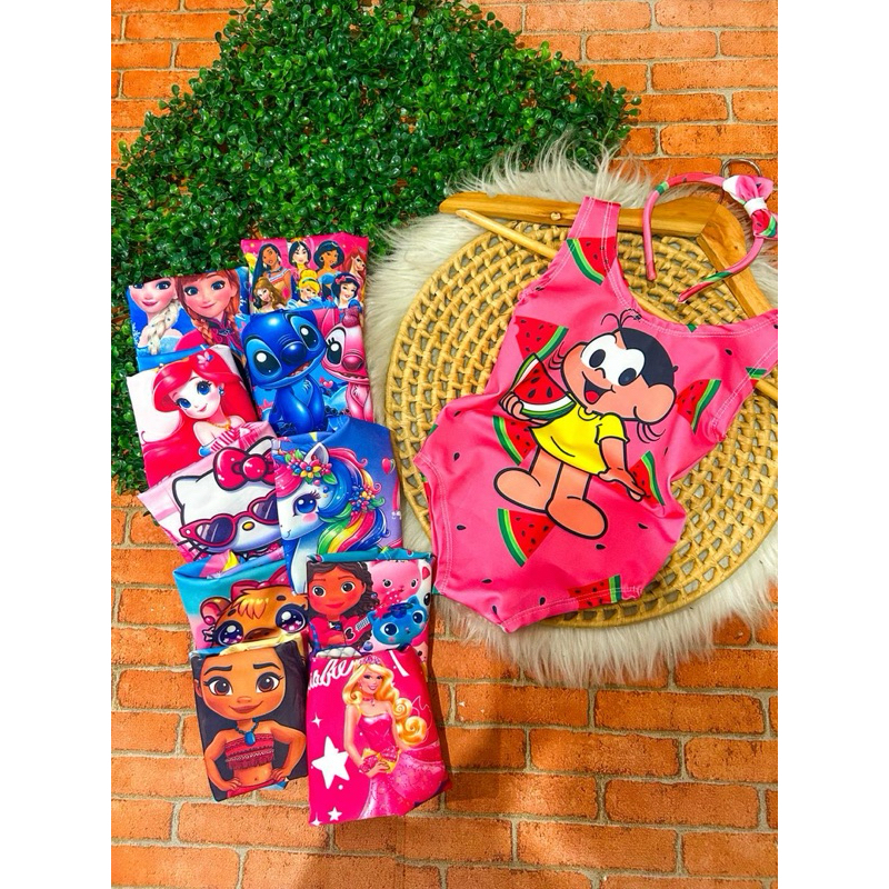 01 ou 02 kits| Borys + tiaras maiô biquini infantil menina personagem suplex 09 meses até 06 anos