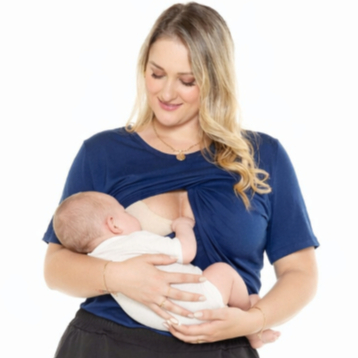 Blusa Para Amamentação Viscolyca Manga Curta T-shirt Gestante Grávida Maternidade Amamentar Bebê -1181-A