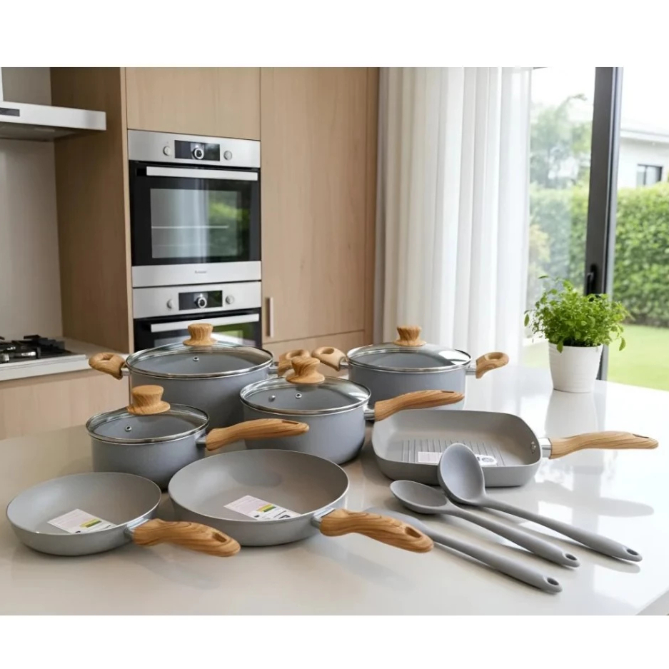 Jogo De Panela Fogão de Indução Cerâmica Antiaderente Ceramic Life Gris Brinox 10 Peças