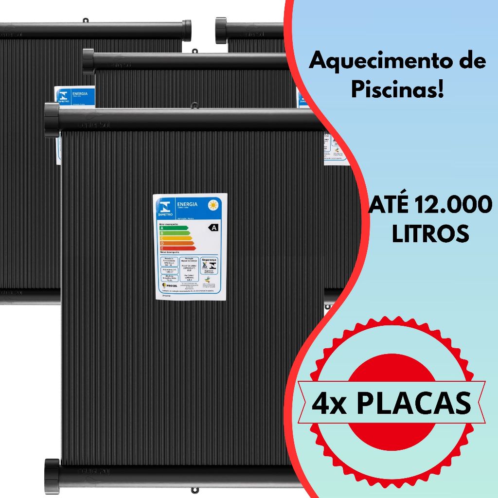 Kit Placas Aquecimento Solar Piscina 4 placas de 3m Piscina até 12.000 litros