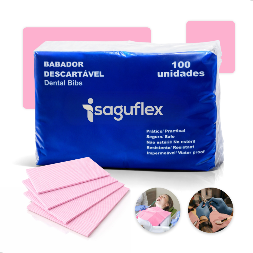 Babador Odontológico Rosa - Hospflex - Pct 100 unidades em Oferta na Shopee