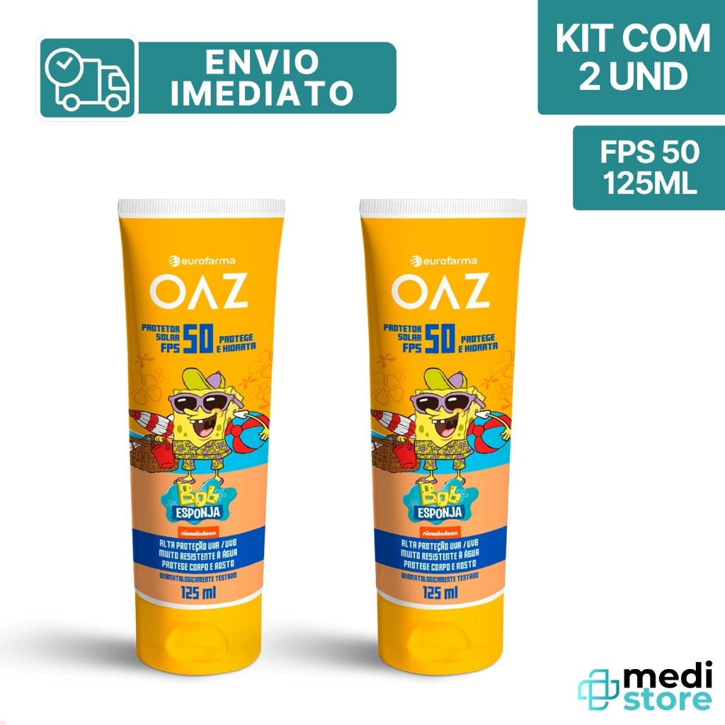 Kit com 2 - Protetor Solar Infantil FPS 50 125ML Bob Esponja - Envio Imediato