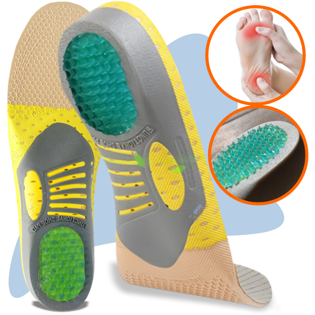 Palmilha Ortopédica com Calcanhar em Gel Para Dor nos Pés Fascite Plantar e Esporão Calcâneo