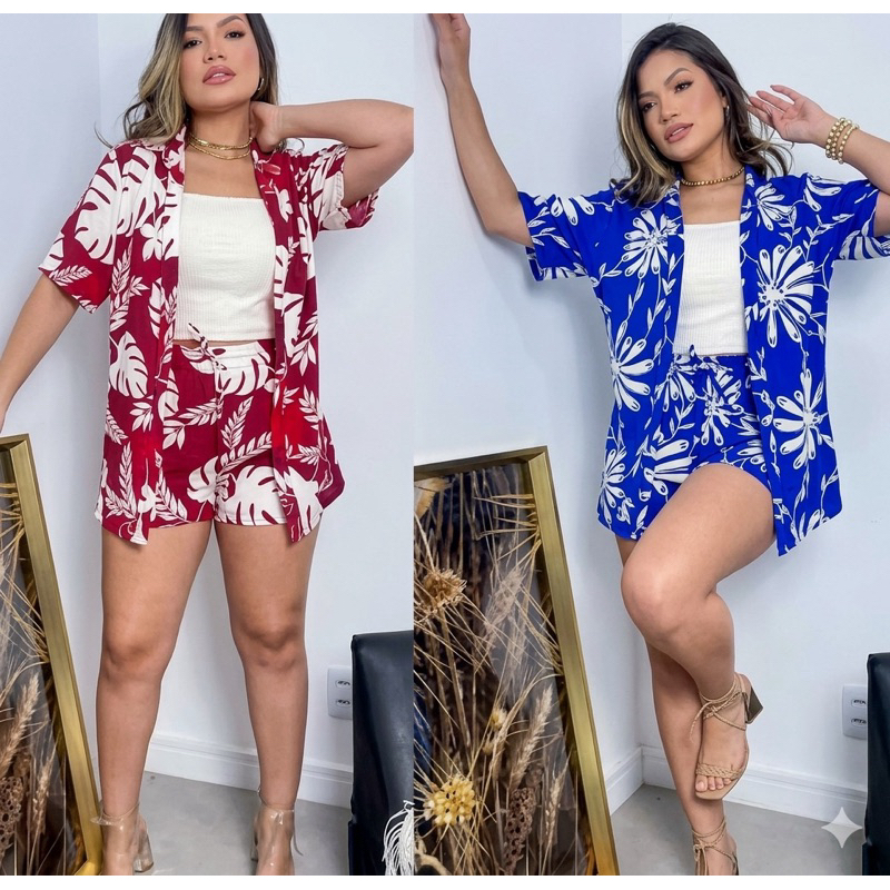 promoção kimono +shorts tecido Duna  floral com manga curta não tem bolso