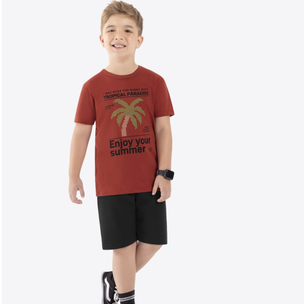 Rovitex Conjunto Infantil Masculino Camiseta 100% Algodão e Bermuda Em moletinho 77% Algodão 23/% Poliéster Algodão