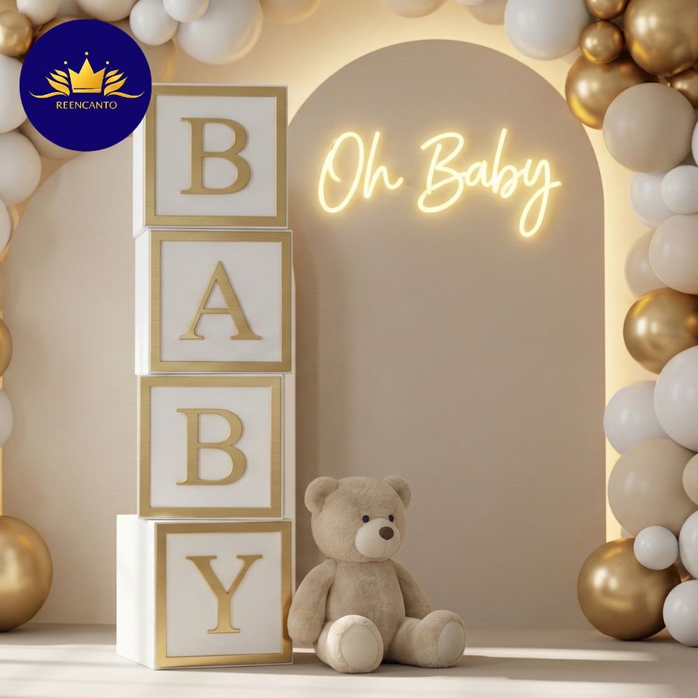 Cubo Oh Baby 1 Metro MDF 3mm Decoracao Cha Bebe Cha Revelacao Painel Festa Instagramavel Pegue Monte em Oferta na Shopee