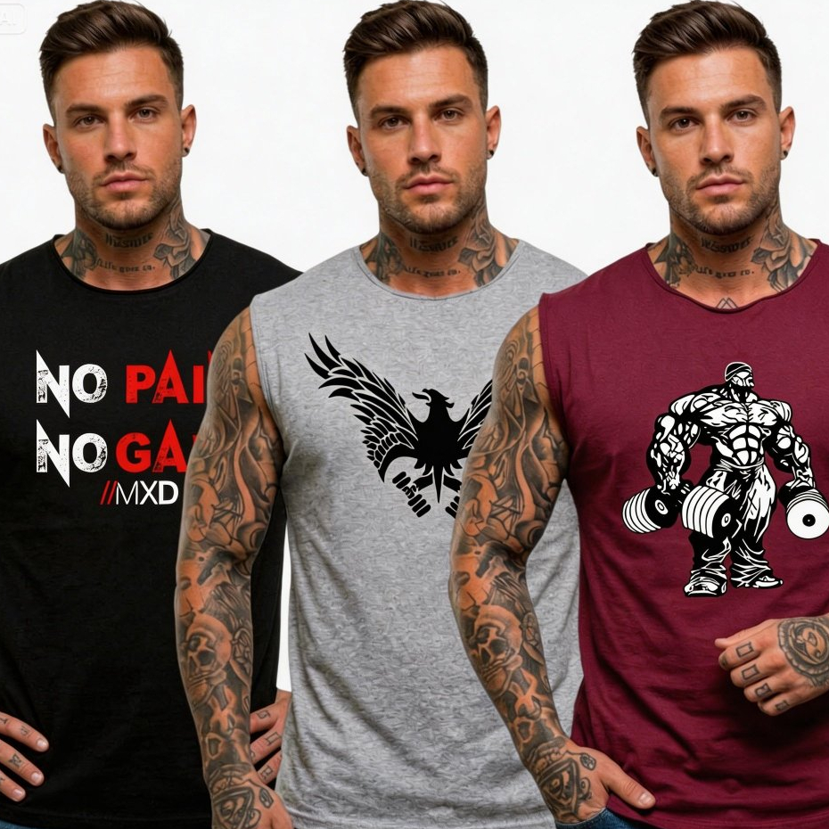 Kit 3 Regatas Machão Longline Masculina Bulcri Academia Treino Musculação Fitness Estilo Casual