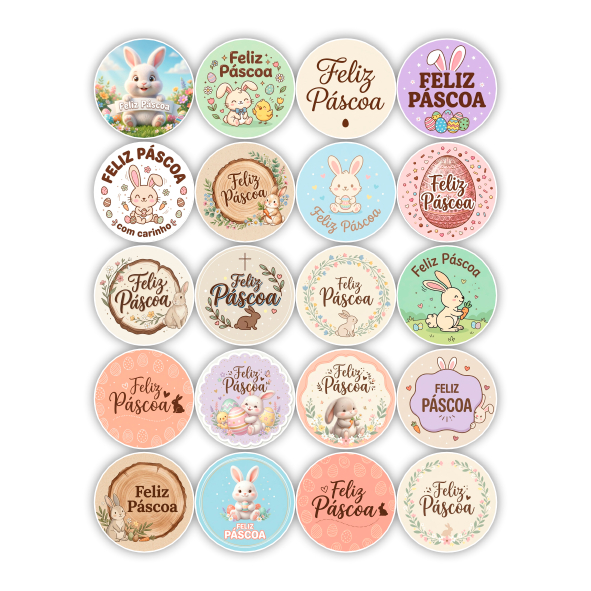Kit 120 Adesivos Páscoa 4x4cm Sortidos Redondos Feliz Páscoa Coelhinho para Lembrancinhas Embalagens Confeitaria em Oferta na Shopee