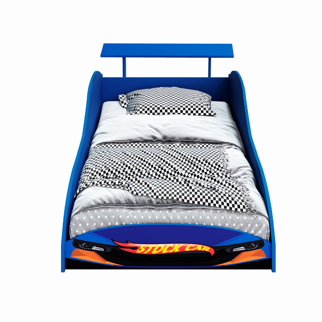 Cama Infantil Carro Stock Car com Colchão Design Esportivo Antiumidade Adesivos Premium · foto 2