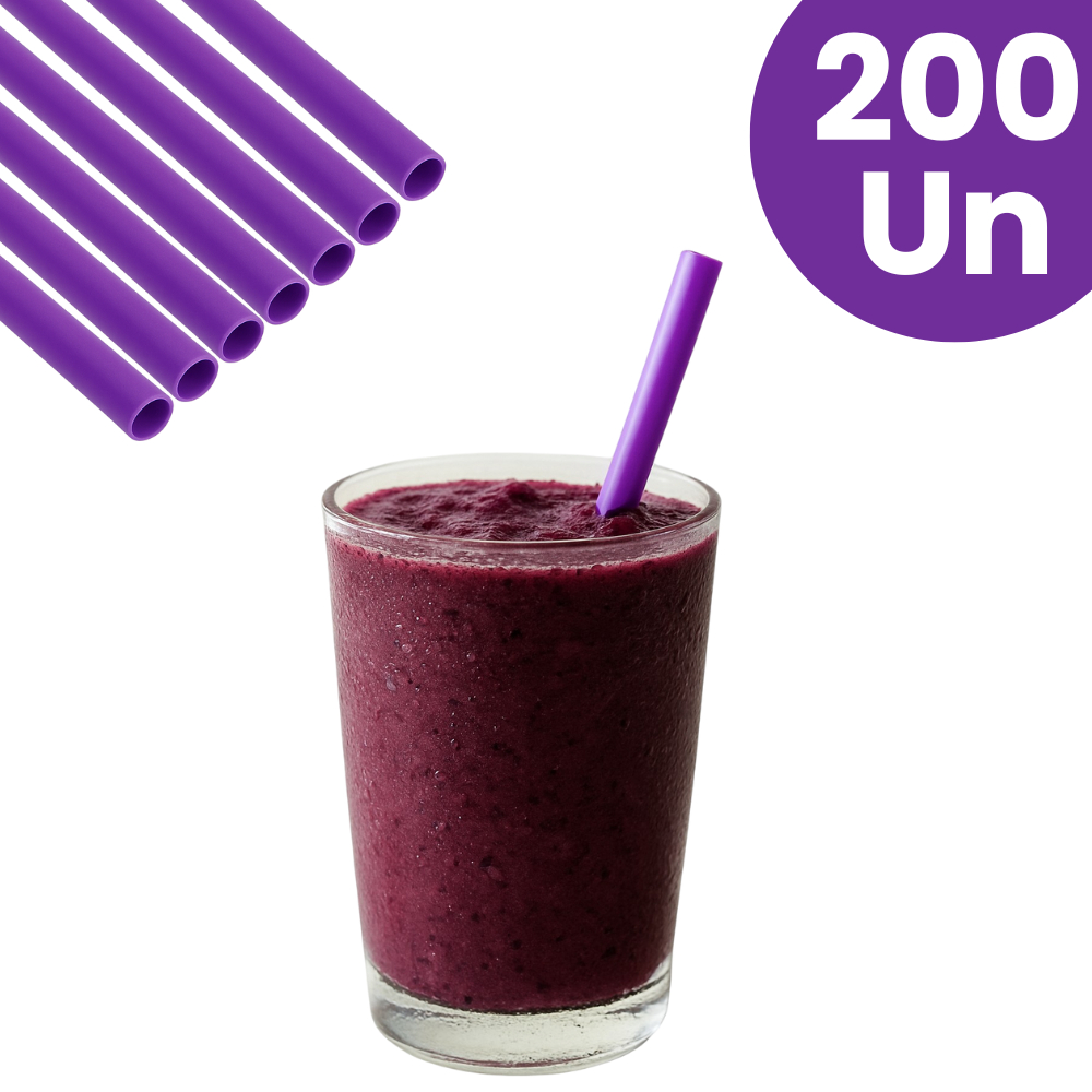 Canudo Roxo Açaí 10mm Canudo Grosso 200 Un