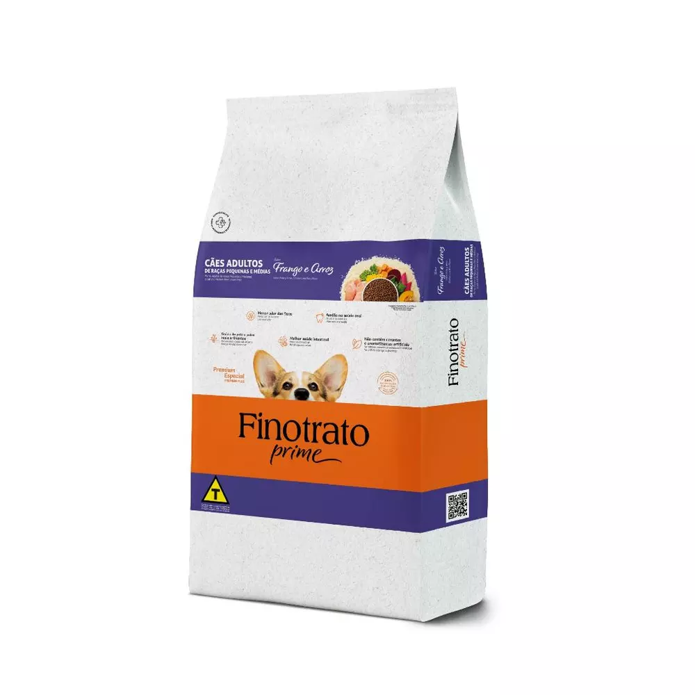 Ração Finotrato Prime Premium Especial Cães Adultos Raças Pequenas e Médias Sabor Frango e Cereais 15kg
