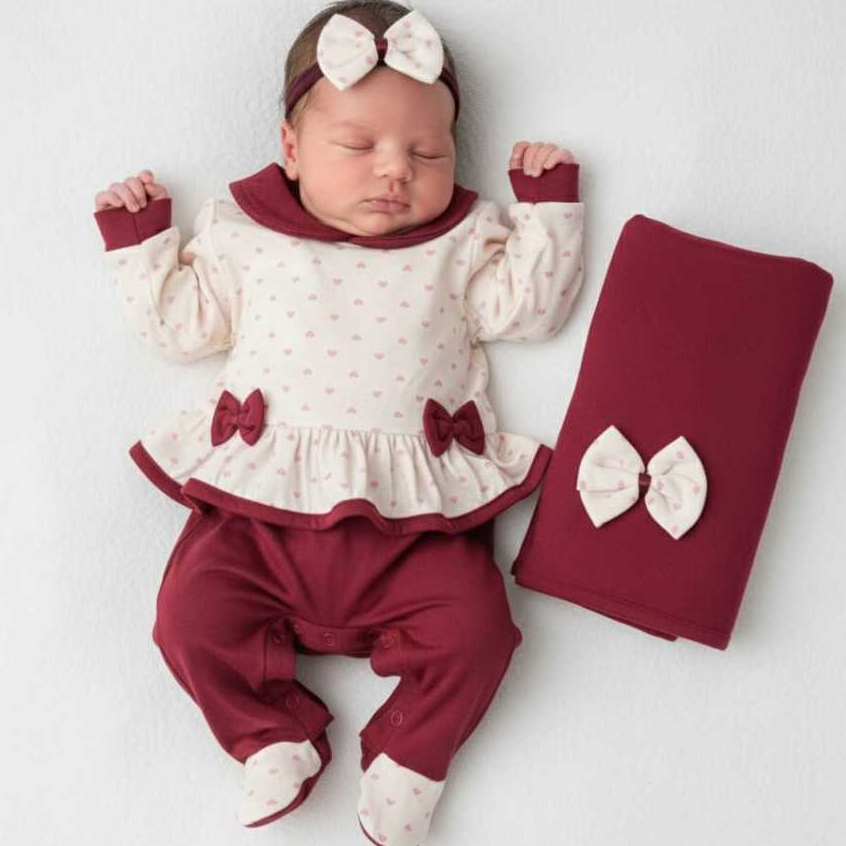 Saída de Maternidade Menina em Malha com lacinhos Soneca Laura - Tam. P em Oferta na Shopee