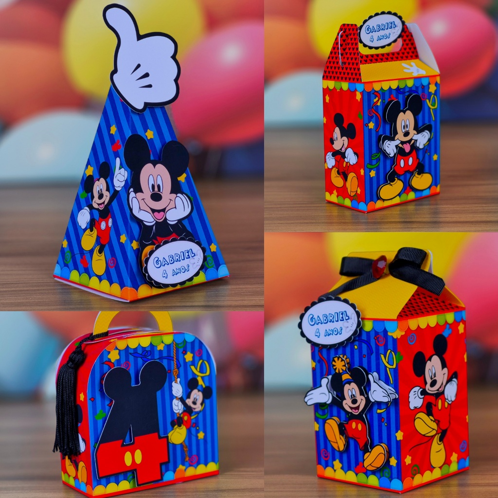 Lembrancinha Mickey Menino Personalizados Caixinha Decoração Aniversário Mesversário Papelaria 3D