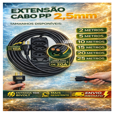 Extensão Cabo PP Reforçada Industrial Cabo 2,5 Grosso e resistente  5/10/15/20/25 Metros