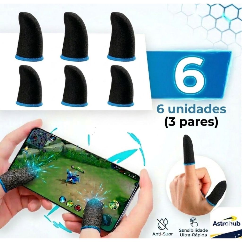 Kit Luva de Dedo Gamer Anti-Suor para Celular – Dedal Touch Alta Sensibilidade (Free Fire / PUBG / Call of Duty)