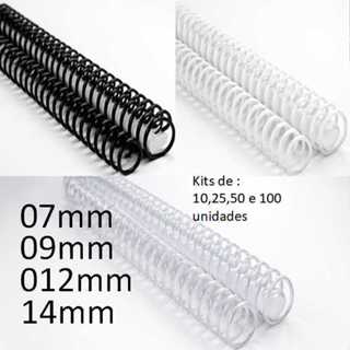 Espiral encadernação - Kits de : 10,25,50 ou 100 unidades - 07mm,09mm,12mm,14mm,17mm em Oferta na Shopee
