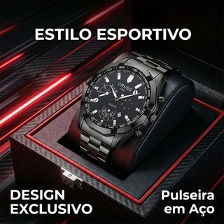 Relógio Masculino ORUSS WF Original Aço Inoxidável Grande 46mm À Prova D’água Luxo Robusto