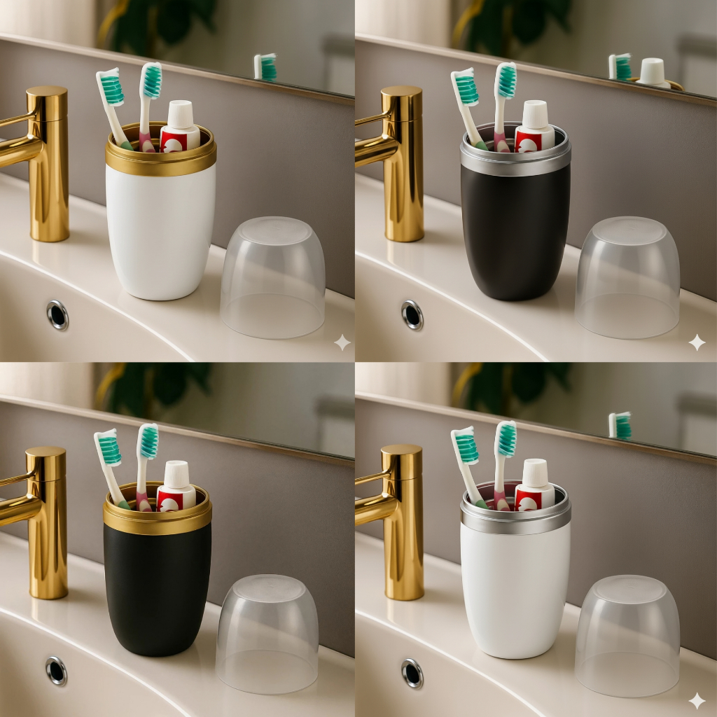 Porta Escova de dente e Pasta Original Com Tampa Transparente 500ml Arthi