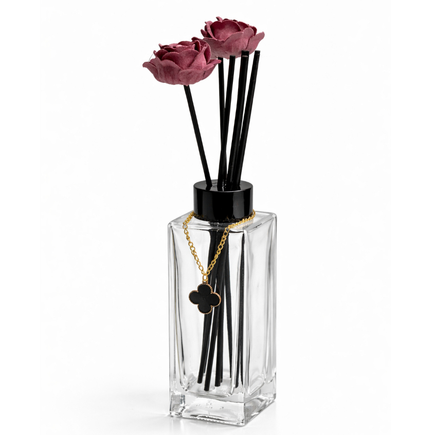 Difusor de Aromas 150ml Vidro Luxo com Flores Decorativas Varetas Fibra | Frasco Difusor Ambiente