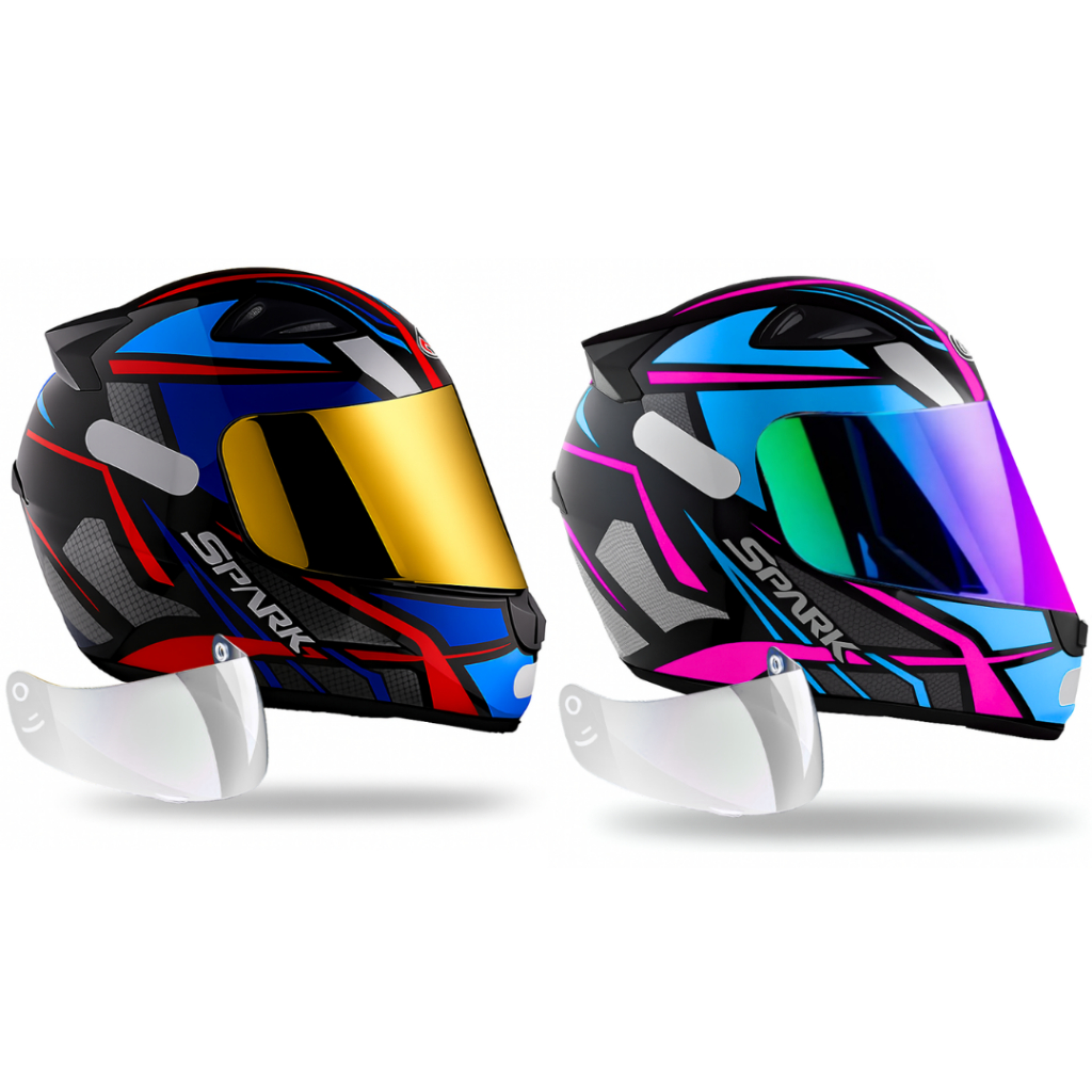 Kit Capacete Ebf Spider Azul e Spider Tiffany Mais Viseira Dourada e Camaleão