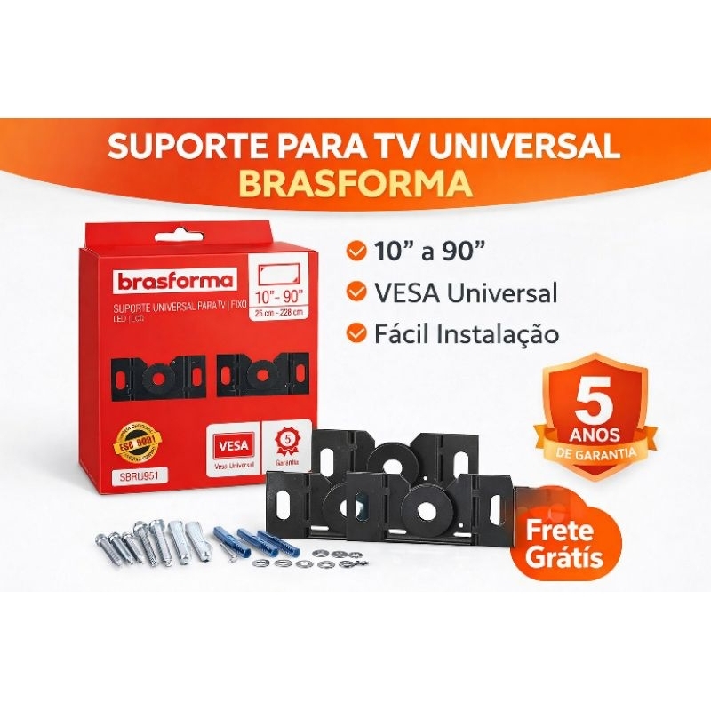 Suporte de Parede para TV 10 a 90 Polegadas Universal VESA Fixo Brasforma