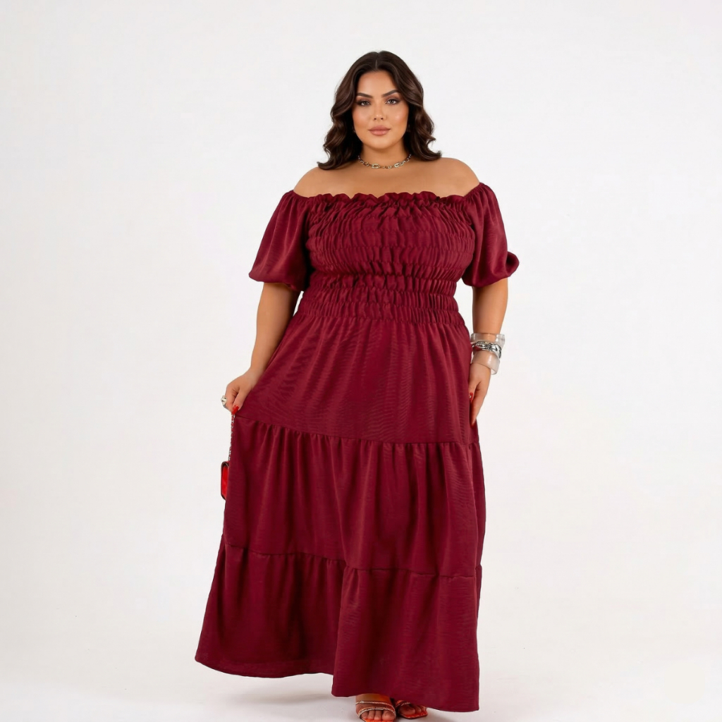 Vestido Plus Size Longo Ciganinha com Lastex – 3 Marias Gestante Congresso Moda Feminina do 46 ao 58