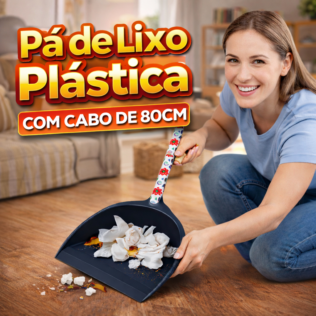 Pá de Lixo Cabo 80cm Plástico Reforçado Pá Coletora Lixo Multiuso Limpeza Casa Escritório Comércio Lavanderia em Oferta na Shopee