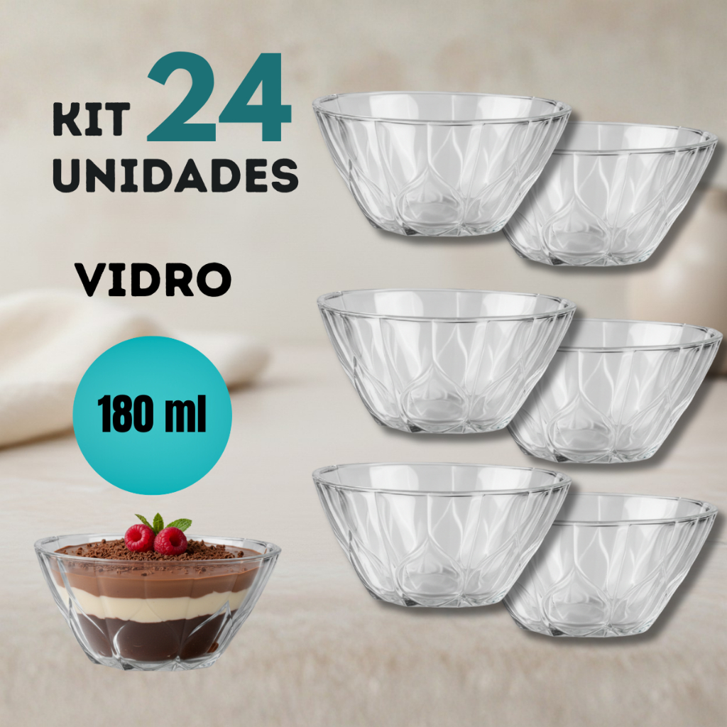 Kit Tigela Taça de Sobremesa de Vidro 180ml Bowl Grande Conjunto Jogo de Cozinha Toffe Rocks Doces em Oferta na Shopee