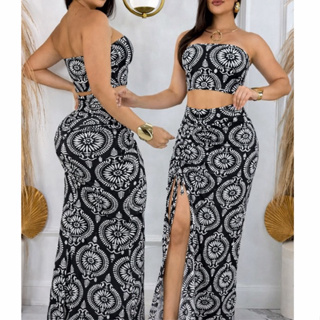 Conjunto Feminino Longo Saia Empina Levanta Bumbum Drapeado Croped Faixa Estampa Exclusivas em Oferta na Shopee