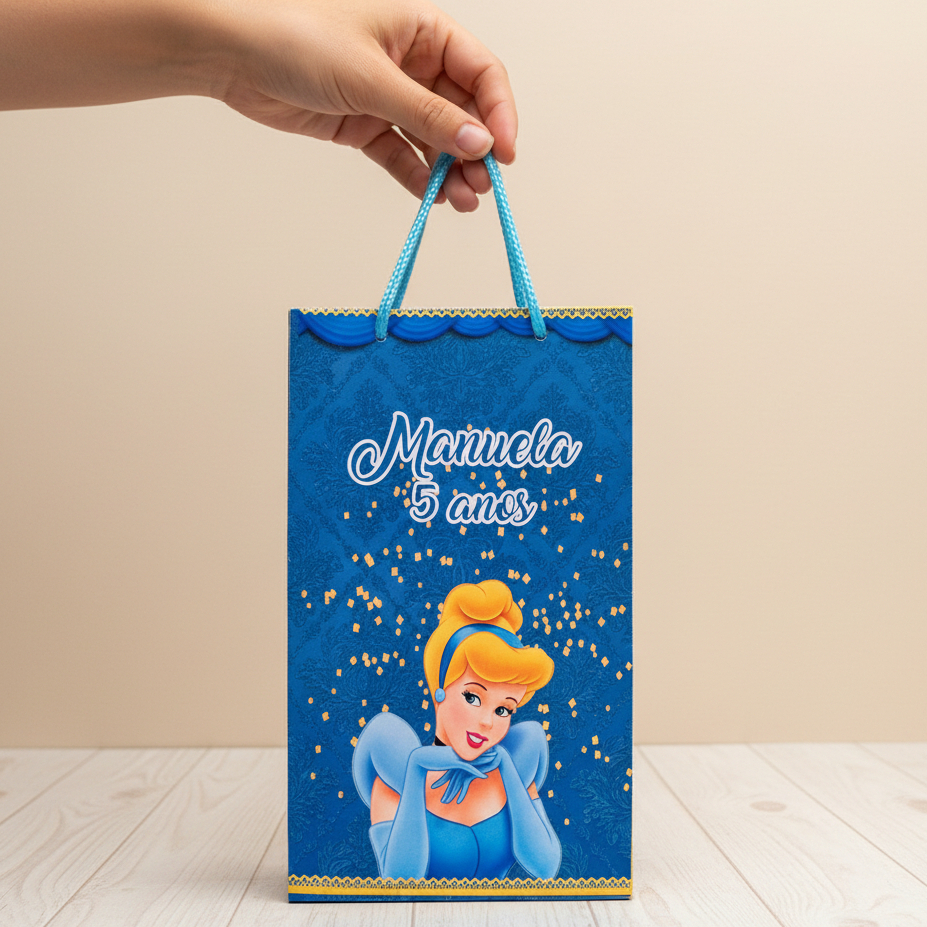 10 Sacolinhas Personalizadas Cinderela Festa  Personalizado Com Nome e Idade
