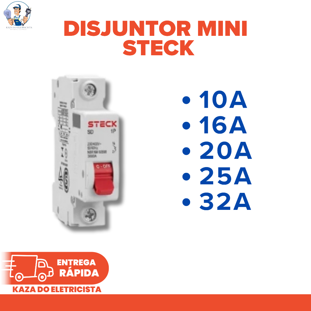 Disjuntor Steck 1P Curva C DIN Original | Proteção Elétrica Residencial