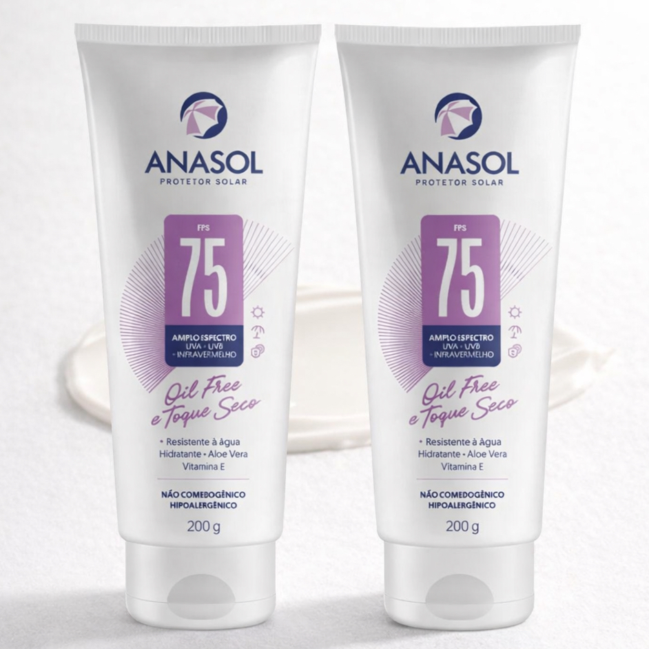 KIT 2 Protetor Solar Corporal Anasol Fps 75 Oil Free, Toque Seco com Aloe Vera e Vitamina E 200g em Oferta na Shopee
