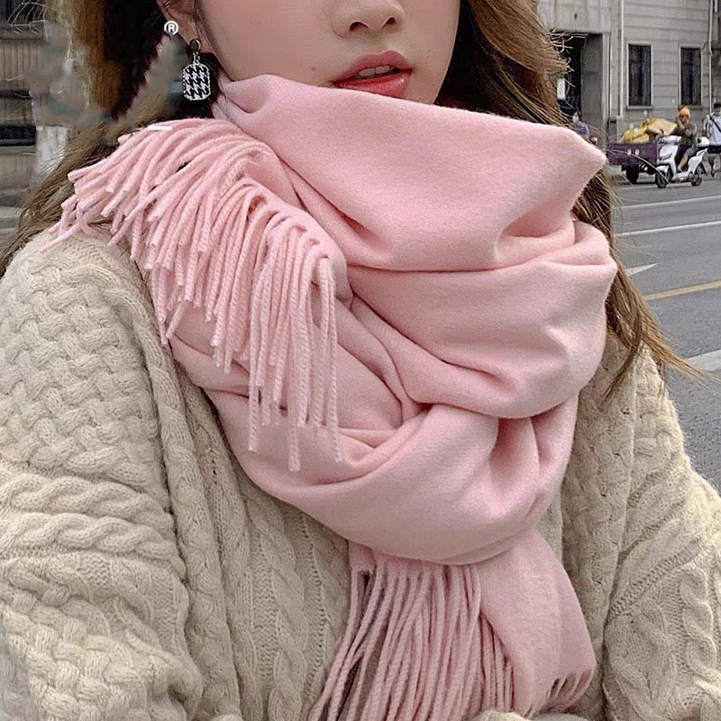 Cachecol de Inverno Pashmina Lisa 230g com Franjas – Quente e Confortável
