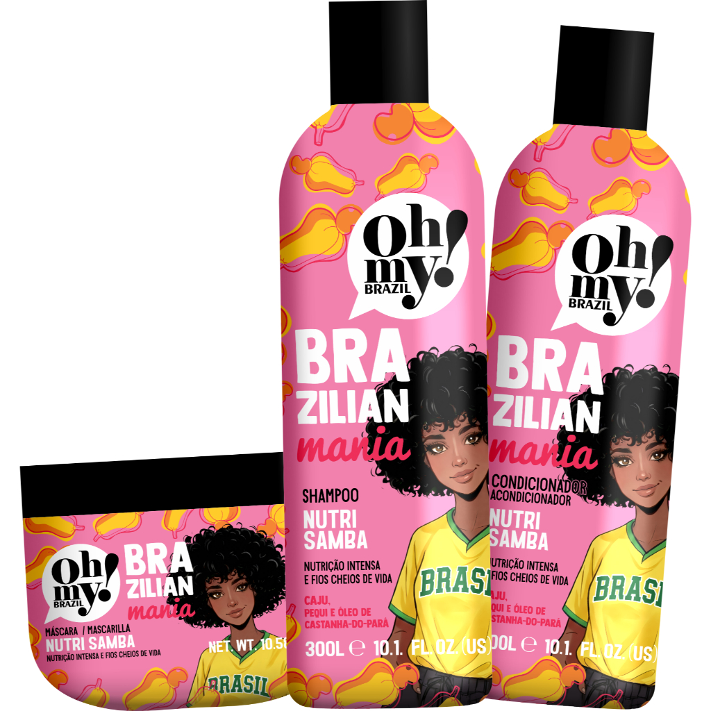 Kit Nutri Samba Brazilian Mania 300ml OhMy Shampoo, Condicionador e Mascara