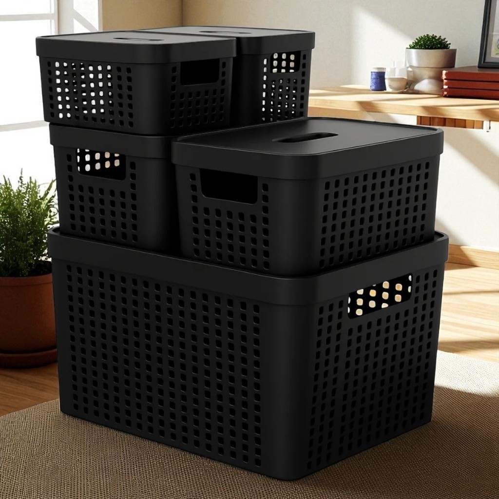 Conjunto 5 Caixas Organizadoras Com Tampa Cesto Grande em Plástico Resistente 2 L 4,5 L 17 L em Oferta na Shopee