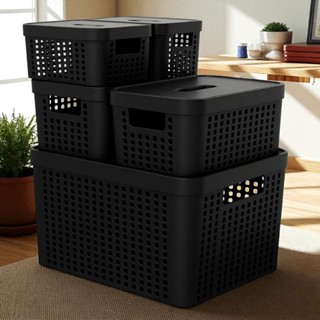 Conjunto 5 Caixas Organizadoras Com Tampa Cesto Grande em Plástico Resistente 2 L 4,5 L 17 L em Oferta na Shopee