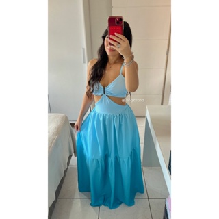 Vestido Longo Paty Nordestina Degrade Liso Look Verão Elise em Oferta na Shopee