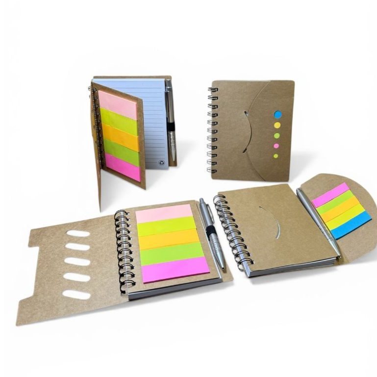 Caderno Ecológico Com Bloquinho Auto Adesivo Lembrete Colorido E Caneta Esferográfica