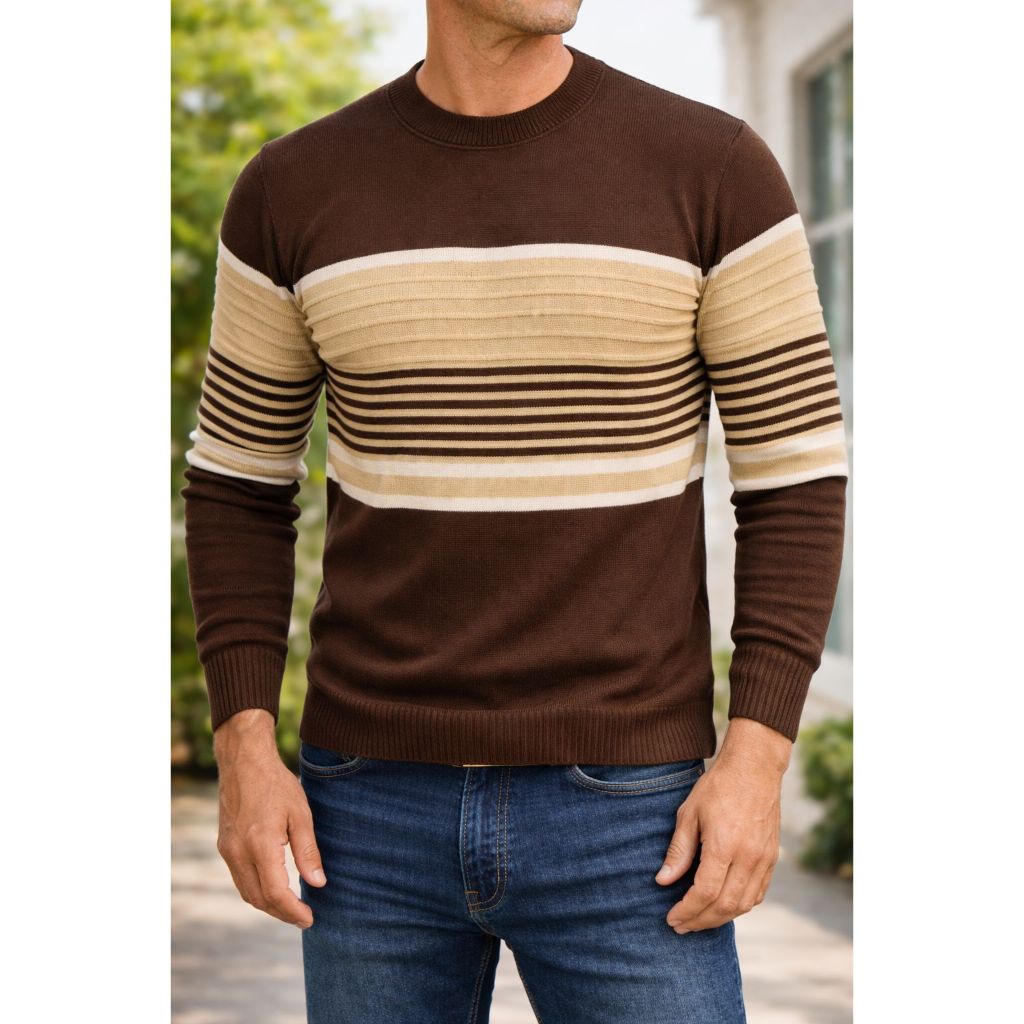 Blusa de Frio Masculina Tricot Manga Longa  LIstrada Gola Redonda Inverno 2026