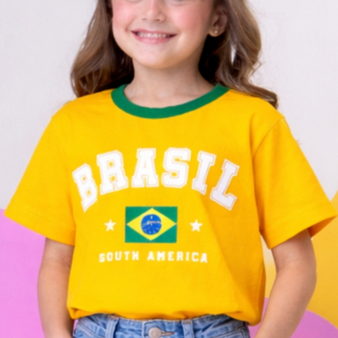 Blusa Feminina do Brasil Infantil Menina Futebol Copa do Mundo Seleção Brasileira