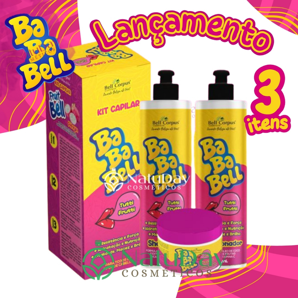 Kit Capilar Bababell Cheiro de Chiclete Tutti frutti / Uva / Melancia (Com 3 Itens) Bell Corpus