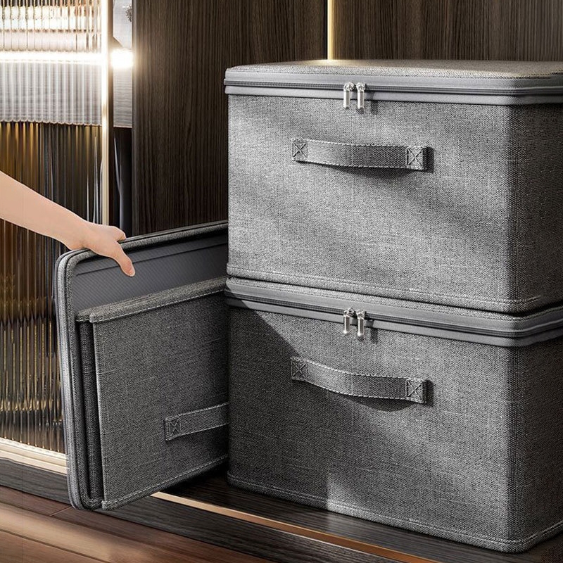 Organizador com Zíper Cinza Dobrável 45x35x26cm para Roupas e Edredons
