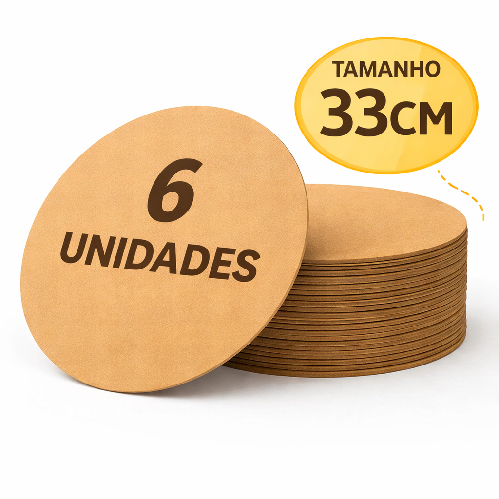 Kit 6 Base Mdf Supla Suplat 33Cm Circulo Bolacha Disco Corte A Laser Redondo Artesanato Liso