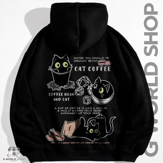 Moletom Feminino Canguru Gatinhos Fofinhos Gato Cat Coffee Love Café Blusa de Frio Com Capuz Adulto e Infantil