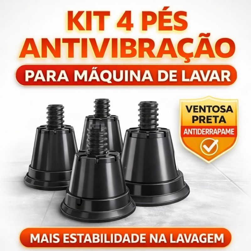 Kit 4 Pés Antivibração Máquina de Lavar  Ventosa Antiderrapante Nivelador Lavadora