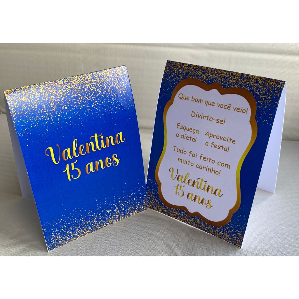 Plaquinha de agradecimento Azul com Dourado Personalizado com Nome |Festa Infantil Chá Aniversário Decoração