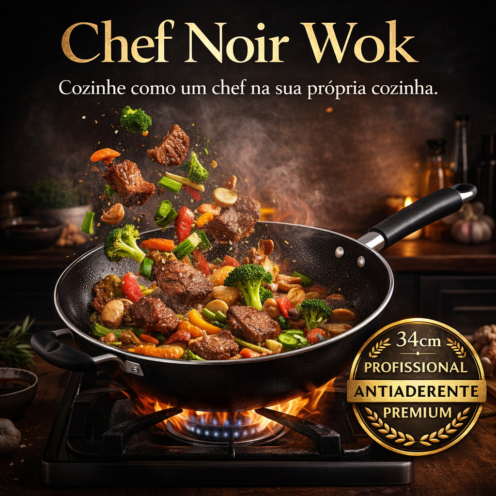 Imagem Panela Wok 34cm Antiaderente Profissional Chef Noir  Frigideira Grande para Yakisoba, fritar e saltear alimentos