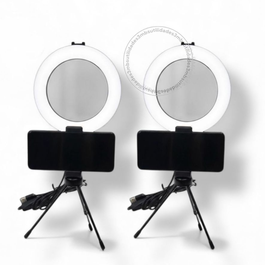 KIT 2 Ring Light Led Mesa Iluminador Pequena Tripé 6 Polegada 16cm Com Suporte de Celular