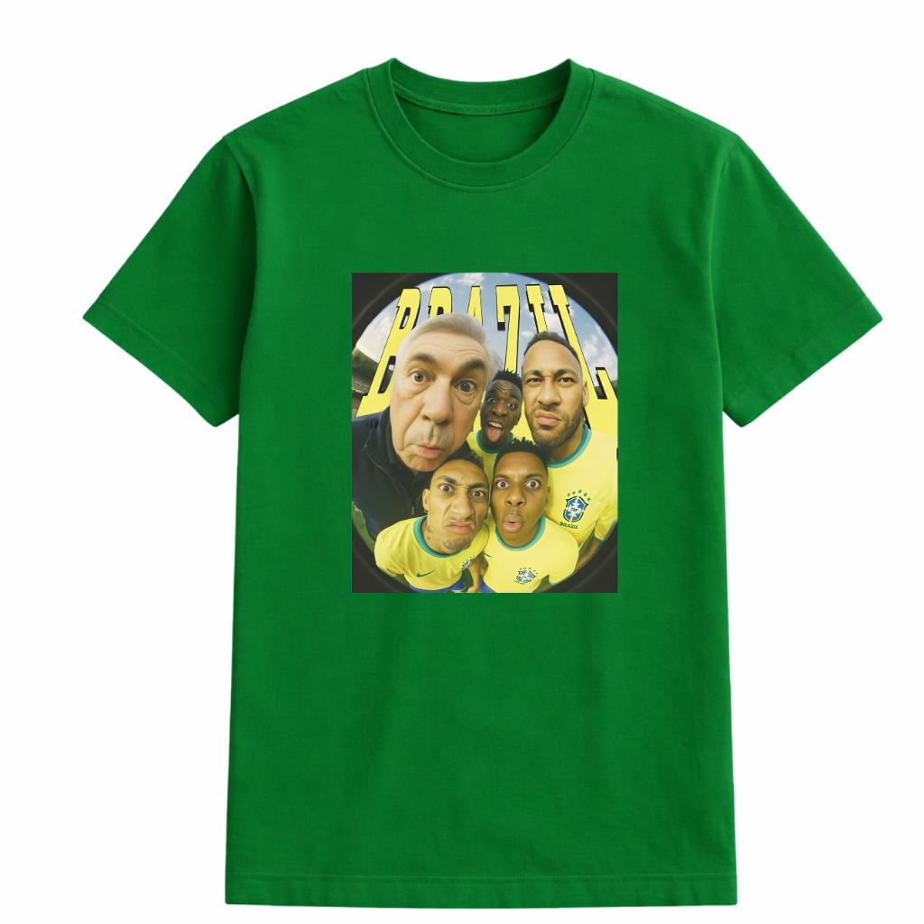 Camiseta Brasil Futebol Estampa Jogadores na Frente  Camisa Torcida Seleção Brasileira Esportiva Masculina